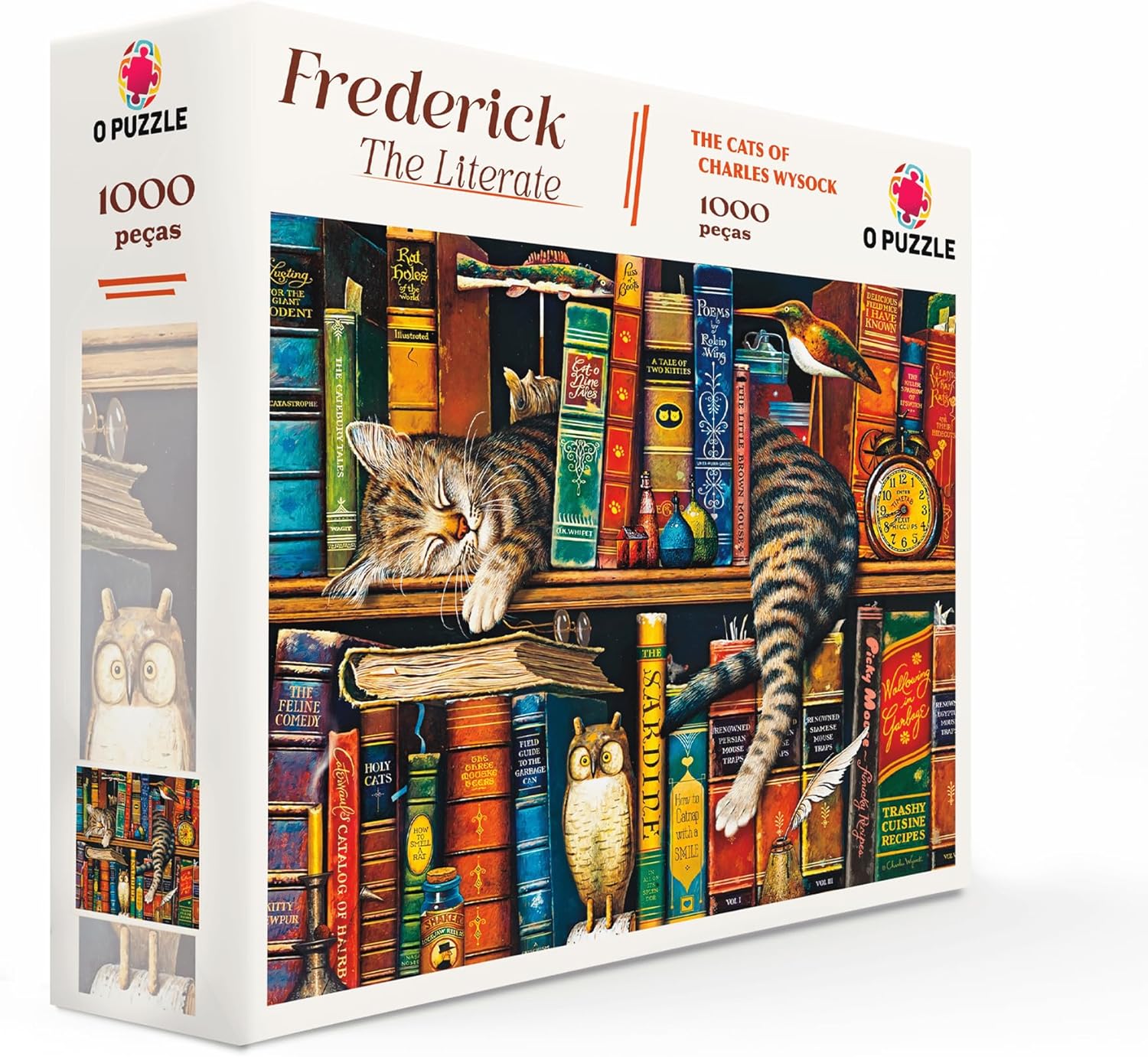Quebra-Cabeça 1000 Peças – O Gato Frederick the Literate, Os Gatos de Charles Wysocki | Com Pôster | Adulto e Infantil | Qualidade Premium | Presente Criativo Relaxante | 70x50cm Montado - Imagem 2