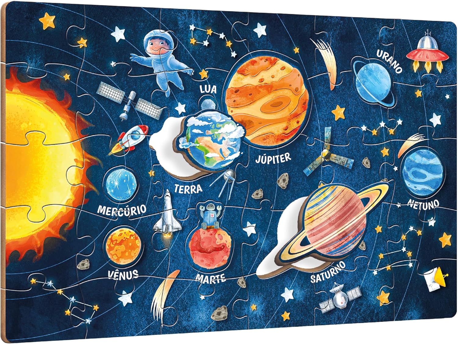 Pais & Filhos | Quebra-Cabeça Viagem Ao Espaço 30 Peças | Brinquedo Educativo 4+ | Coordenação Motora e Raciocínio | Tema Astronauta e Planetas - Imagem 2