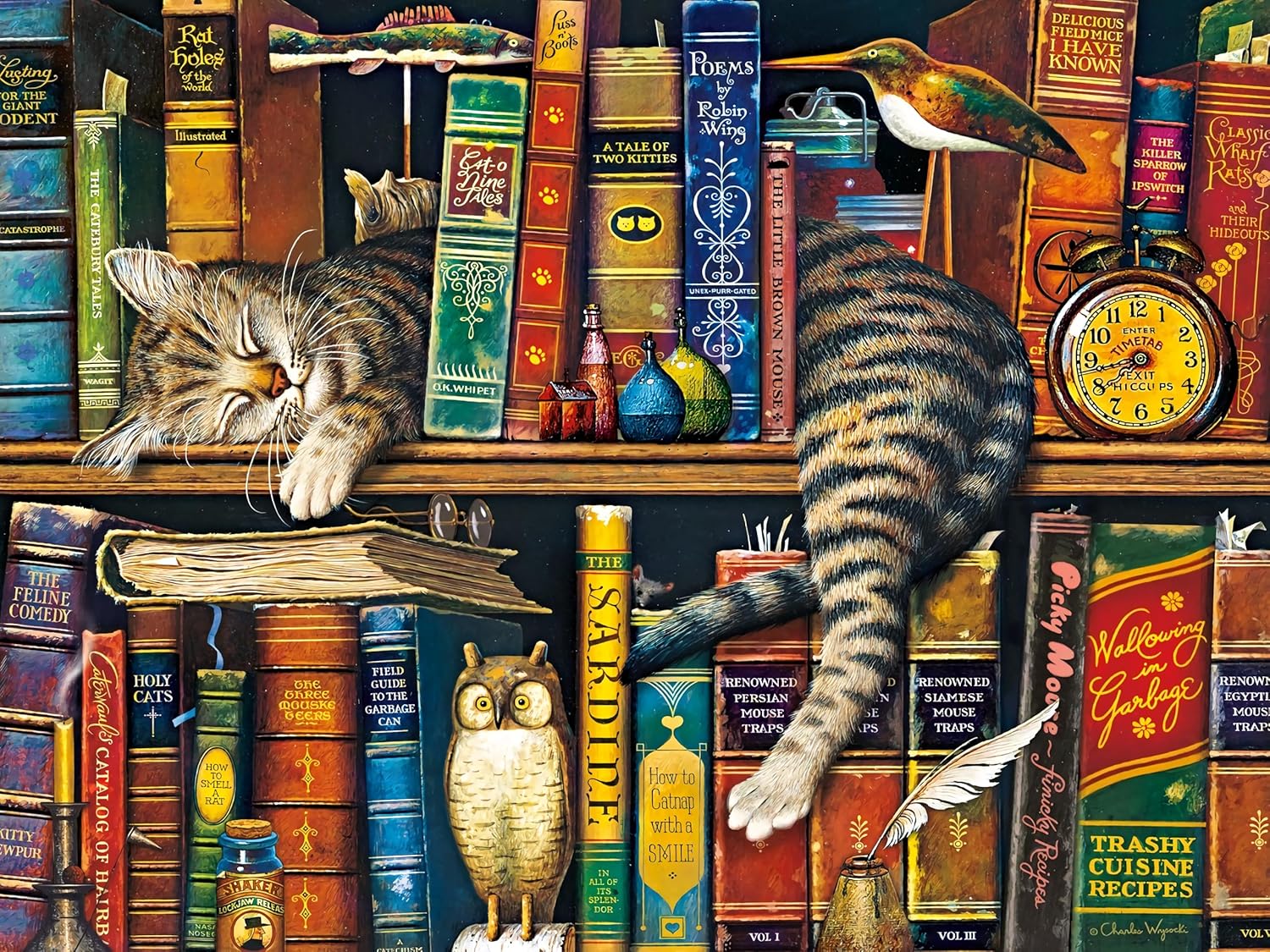 Quebra-Cabeça 1000 Peças – O Gato Frederick the Literate, Os Gatos de Charles Wysocki | Com Pôster | Adulto e Infantil | Qualidade Premium | Presente Criativo Relaxante | 70x50cm Montado