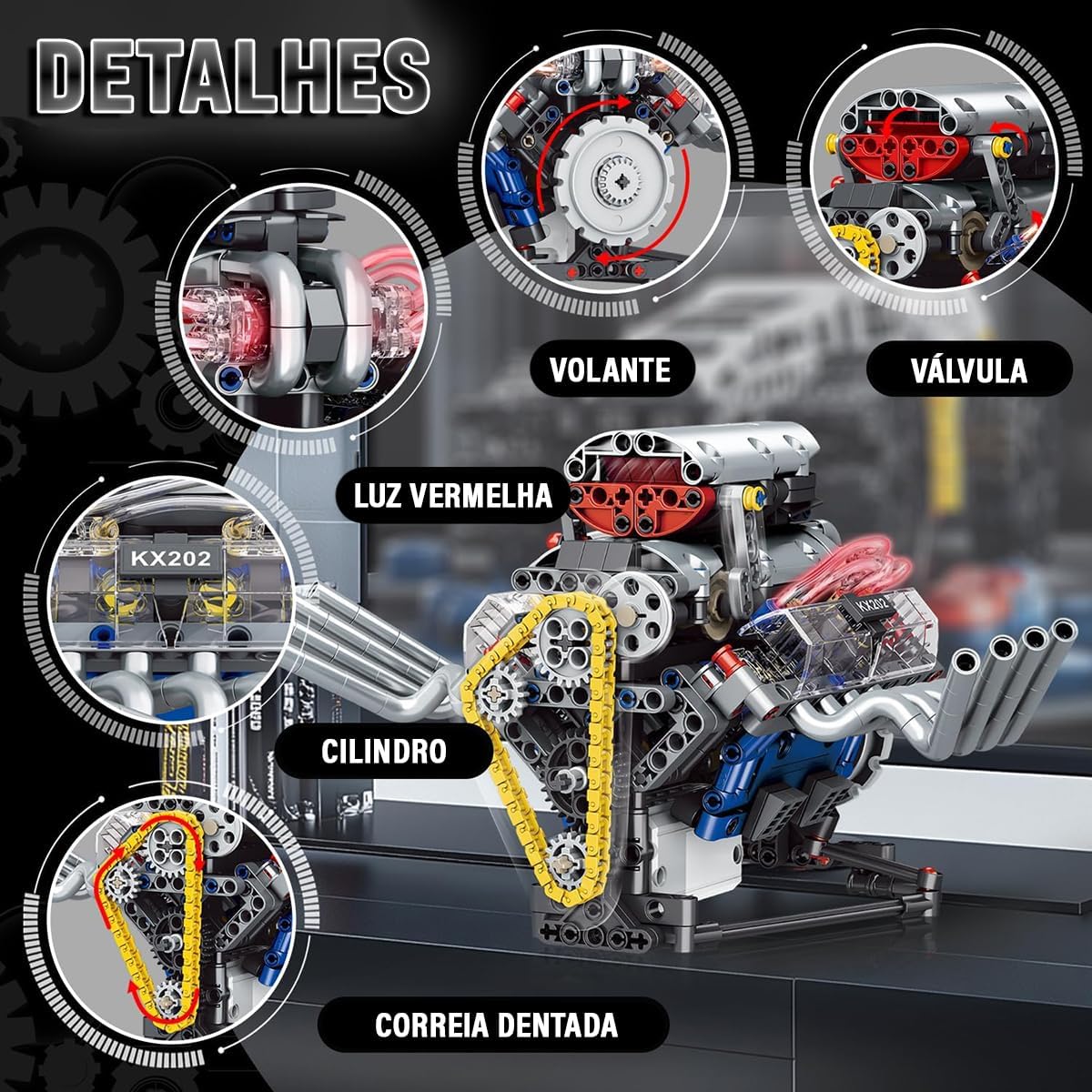 Blocos de Montar Construção de Motor V8 Modelo Kits Brinquedos (665 Peças) - Imagem 2