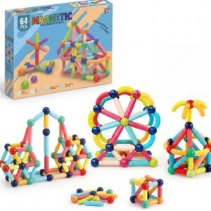 Bloco Magnetico Infantil de Montar, Brinquedo Educativo Infantil Bastões e Bolas, Kit de Construção 2D e 3D, Desenvolvimento STEM para Criatividade, Coordenação Motora e Raciocínio Lógico (103)