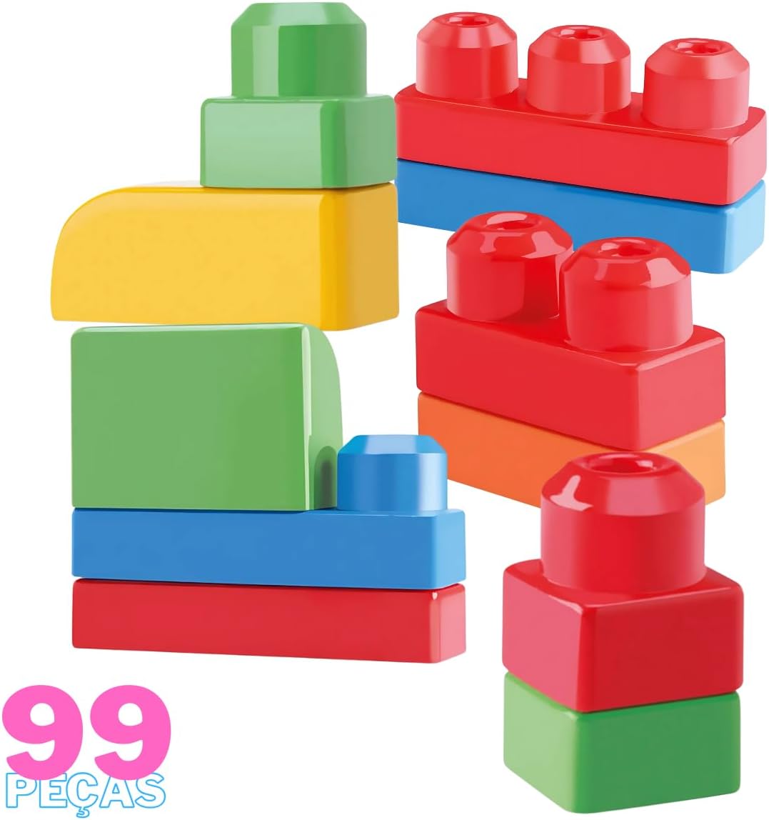 Brinquedo Educativo Pedagógico Blocos de Montar com Bolsa Organizadora para Crianças (99 peças) - Imagem 2