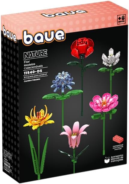 Blocos de Montar - BAUE NATURE - Flor Rosa Vermelha - Colecionável - 125 Peças - Imagem 3