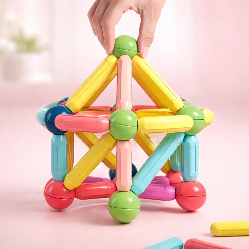 Blocos de Montar Magnéticos 84 Peças Brinquedo Educativo Infantil Construção Criativo STEM 3D (Multicolorido, 84) - Imagem 9