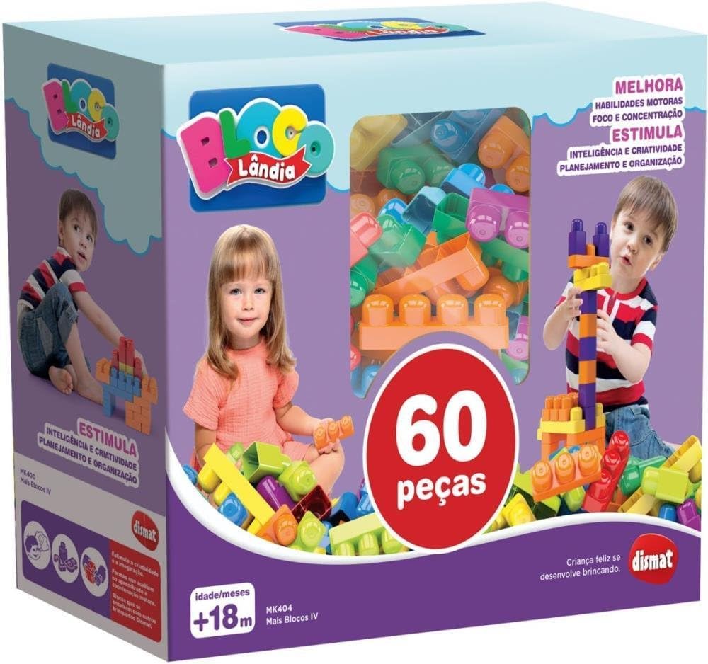 Blocos de Montar V Infantil da Blocolândia Dismat - 60 Peças Coloridas e Seguras, Estimula Inteligência e Coordenação Motora, Ideal para Crianças a Partir de 18 Meses - Imagem 2