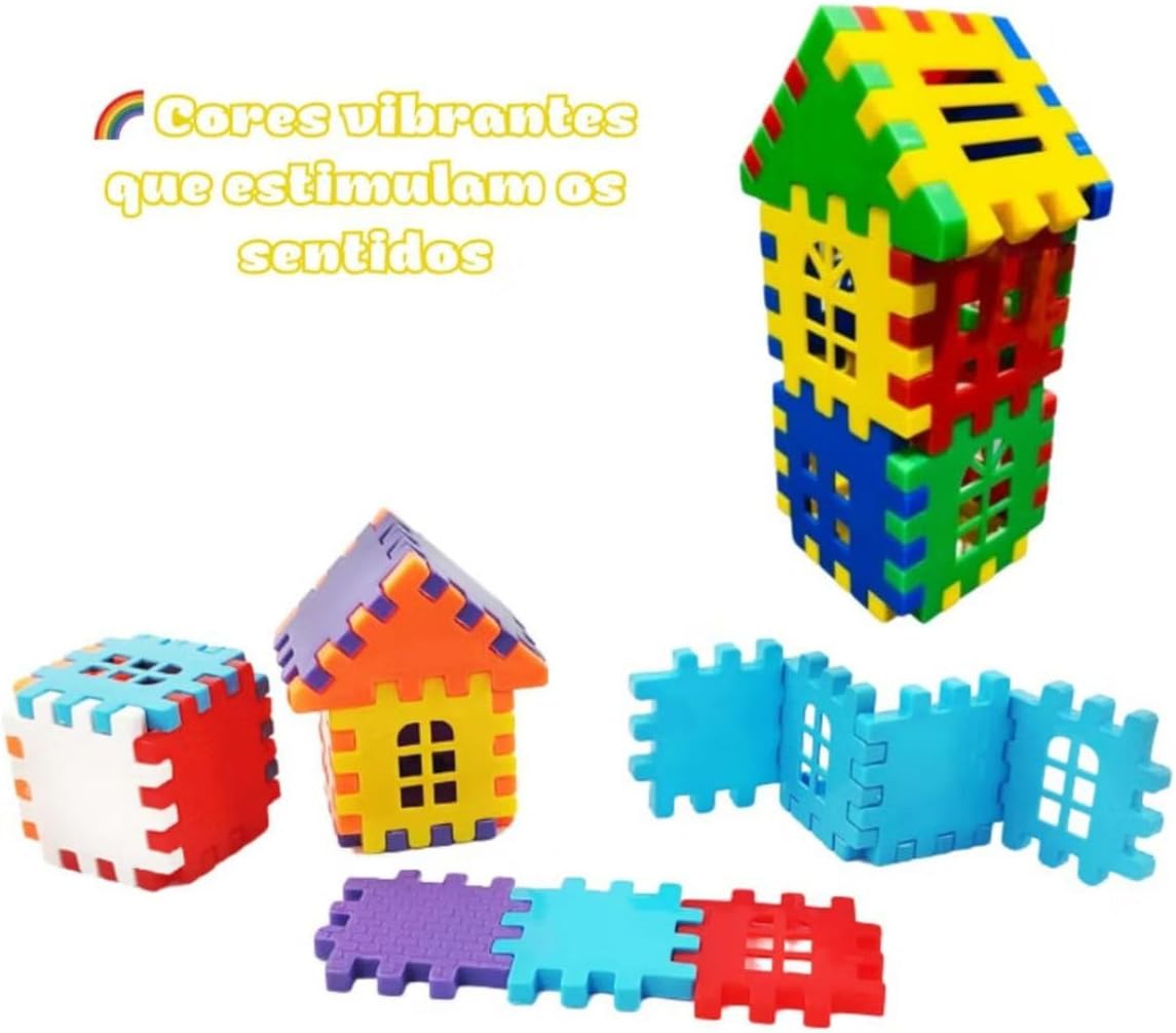 Blocos de Montar Ligadinhos 60 Peças Coloridas Kit Educativo para Crianças Apartir de 3Anos Construção Geométrica - Imagem 2