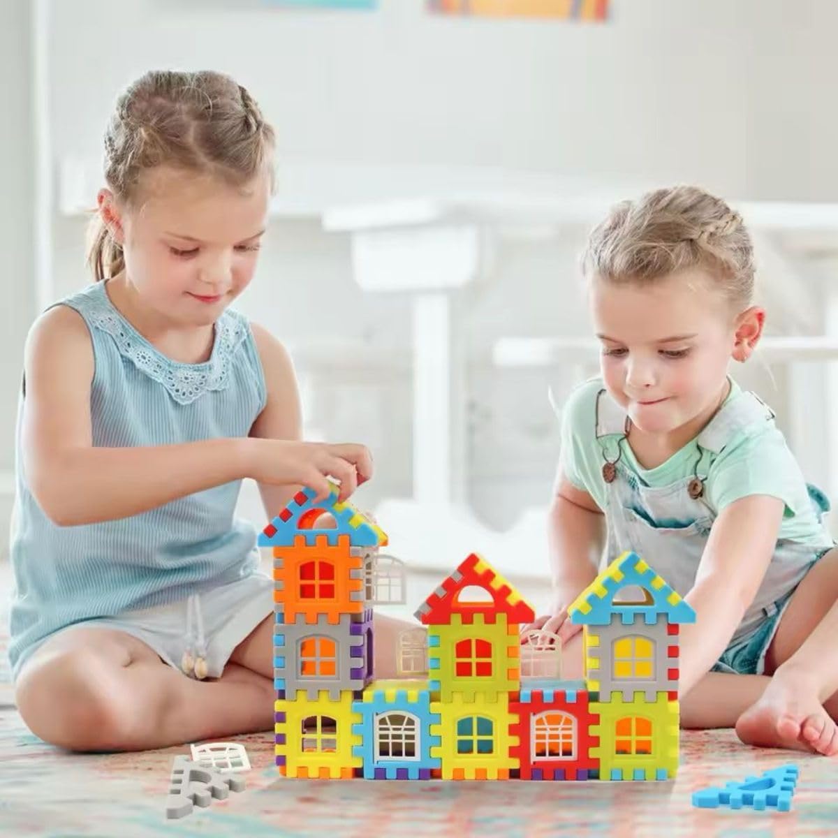 Blocos de Montar Ligadinhos 60 Peças Coloridas Kit Educativo para Crianças Apartir de 3Anos Construção Geométrica - Imagem 6