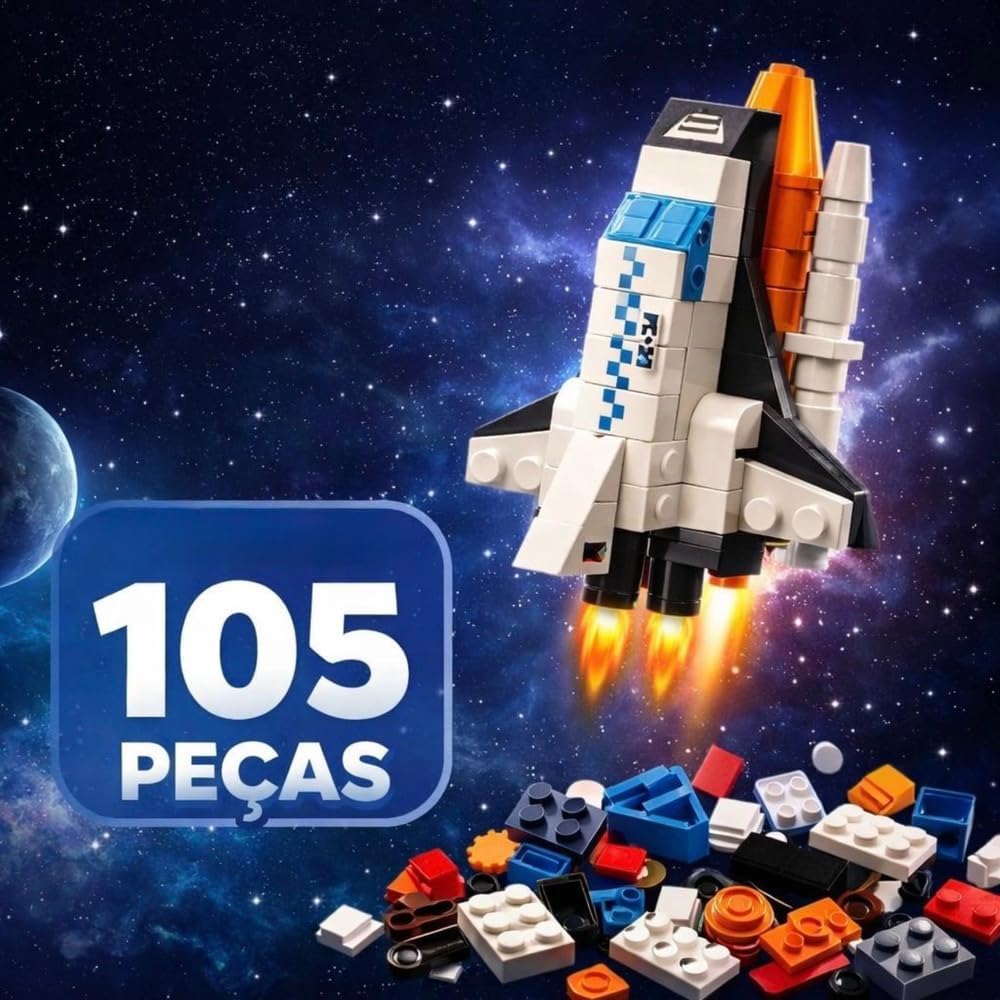 Brinquedo de Montar Educativo Kit Blocos de Construção Espacial, Nave Espaço - 105 peças (+3 anos) - Imagem 3
