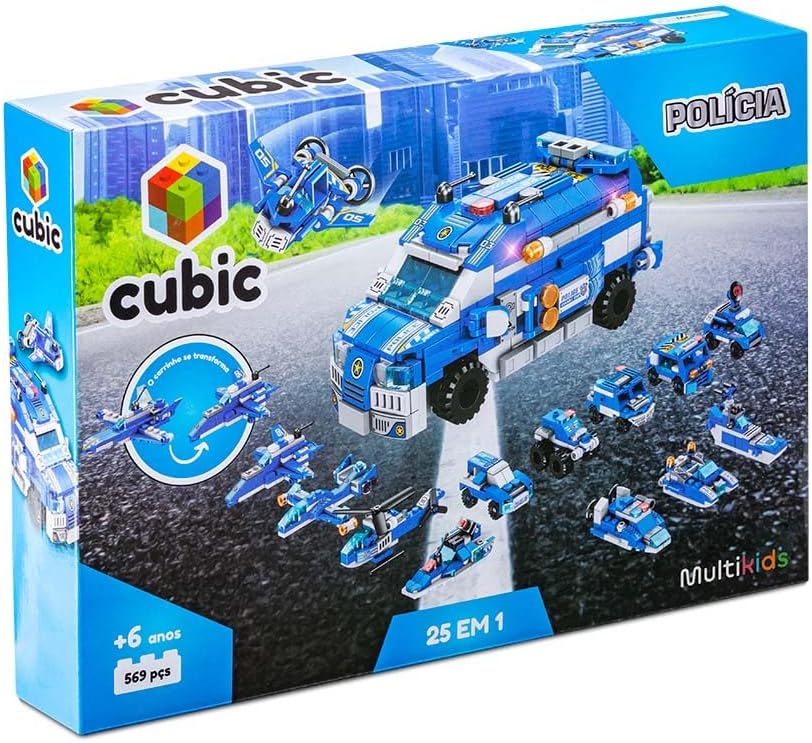 Blocos de Montar Cubic 25 em 1 Pol�cia 569 Pe�as Multikids - BR1619