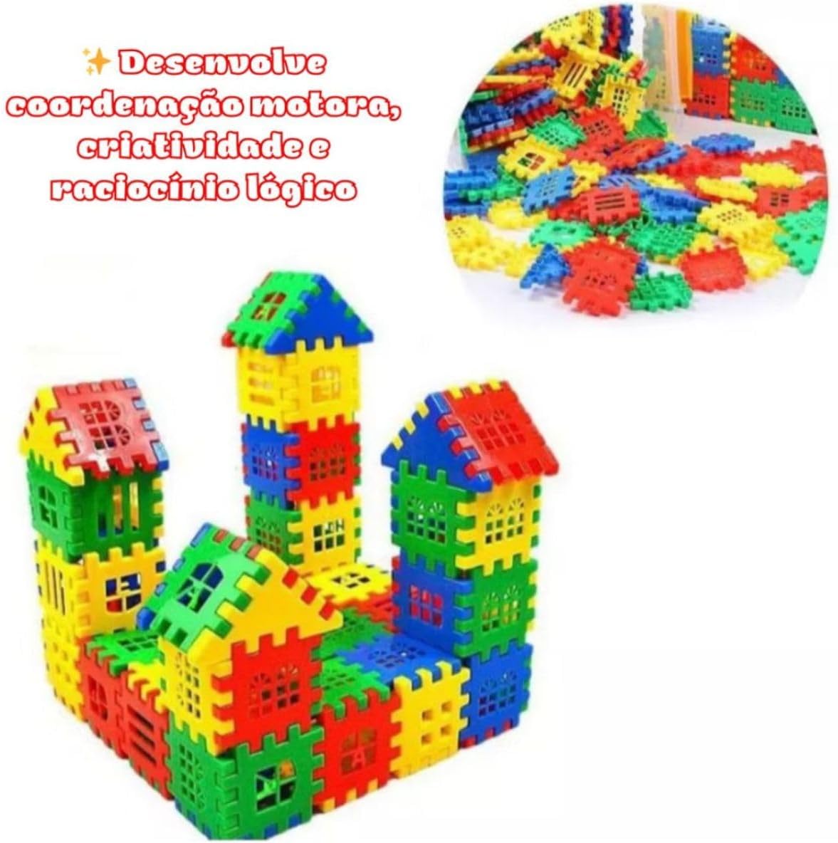 Blocos de Montar Ligadinhos 60 Peças Coloridas Kit Educativo para Crianças Apartir de 3Anos Construção Geométrica - Imagem 5