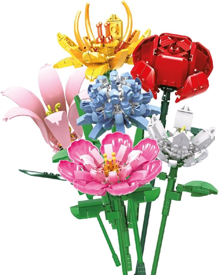 Blocos de Montar - BAUE NATURE - Flor Rosa Vermelha - Colecionável - 125 Peças - Imagem 5