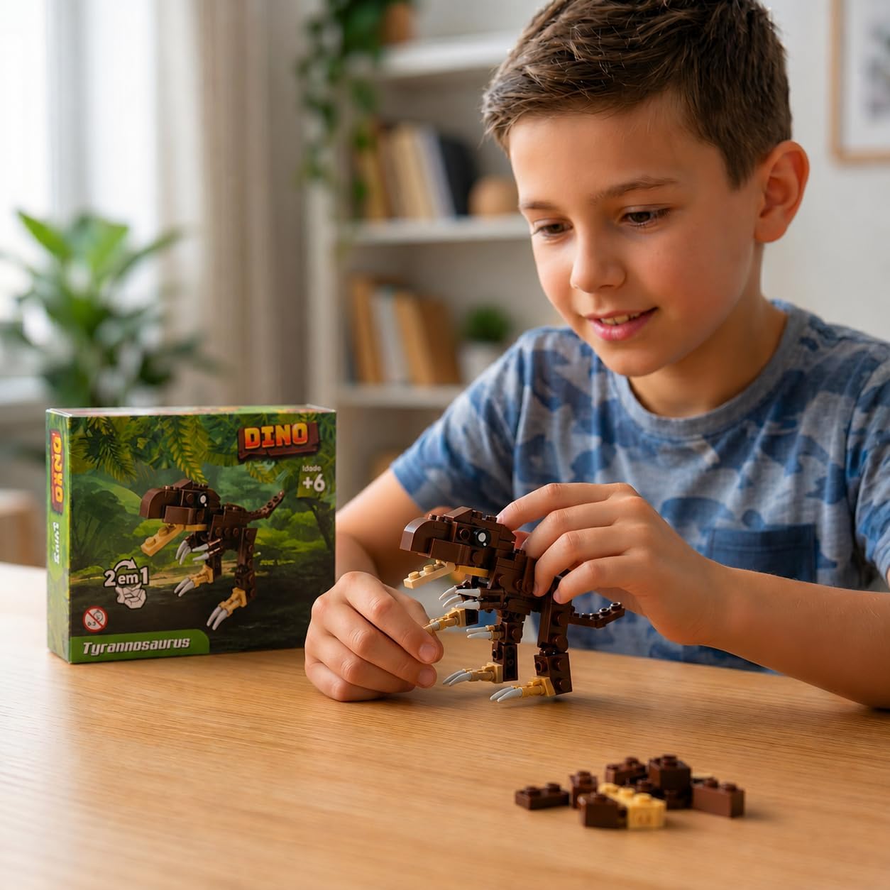Bloco de Montar Dinossauro 55 Peças Educativo Montagem Coordenação Motora Fina Diversão Premium (Marrom) - Imagem 3