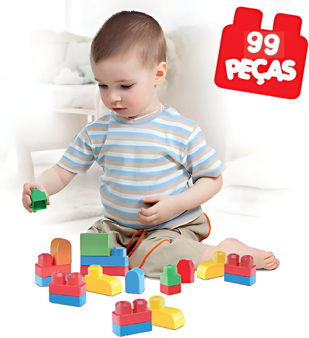 Brinquedo Educativo Pedagógico Blocos de Montar com Bolsa Organizadora para Crianças (99 peças) - Imagem 4