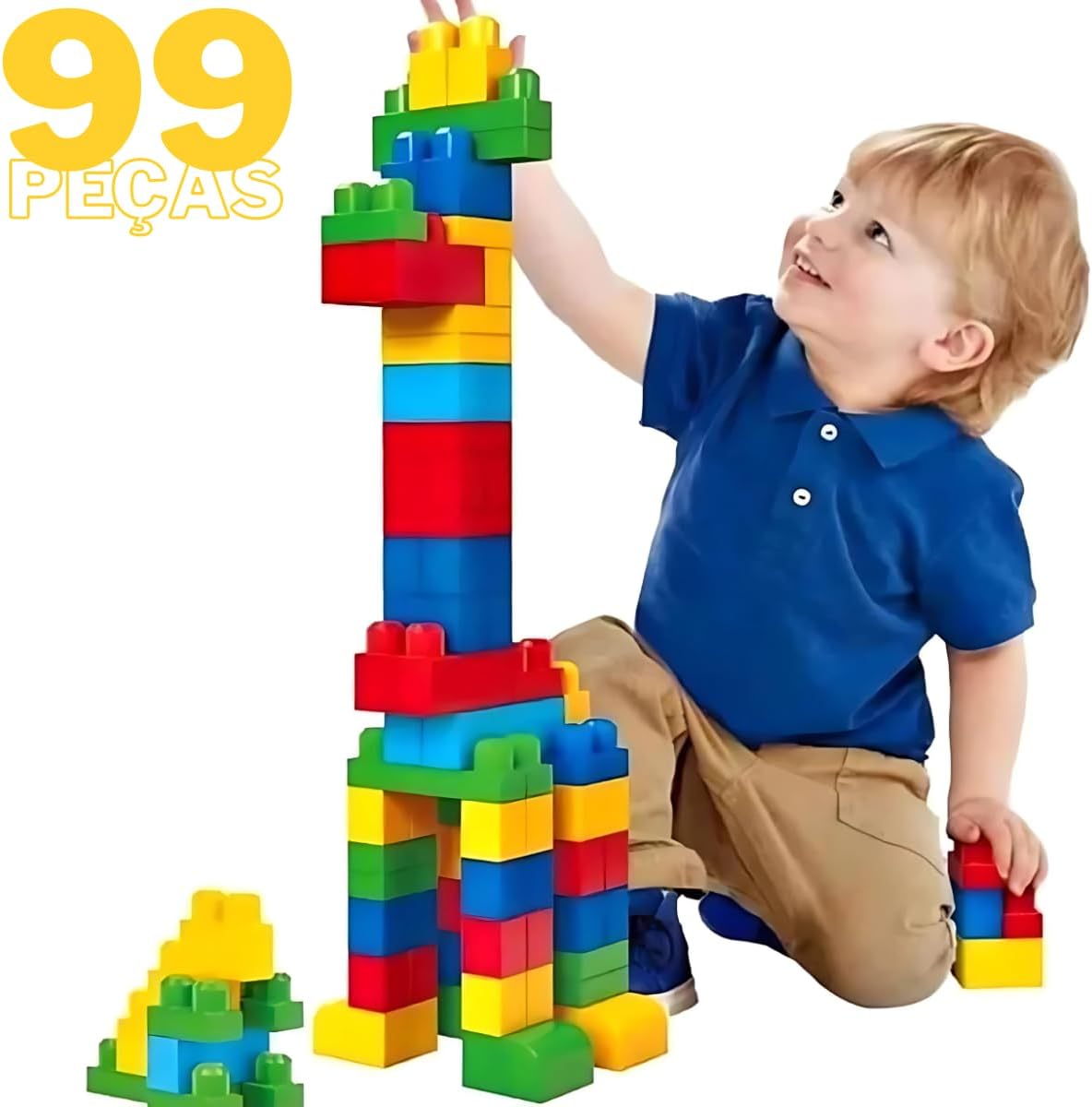 Brinquedo Educativo Pedagógico Blocos de Montar com Bolsa Organizadora para Crianças (99 peças) - Imagem 6
