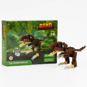 Bloco de Montar Dinossauro 55 Peças Educativo Montagem Coordenação Motora Fina Diversão Premium (Marrom)