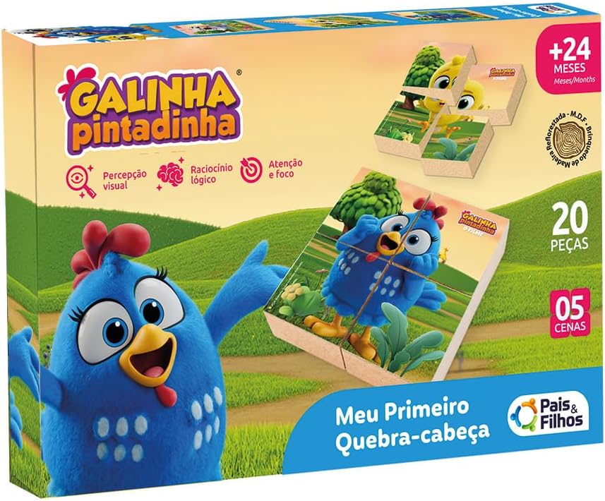 Pais & Filhos | Meu Primeiro Quebra-Cabeça Galinha Pintadinha 20 Peças | Feito em Madeira | +24 meses