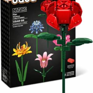 Blocos de Montar - BAUE NATURE - Flor Rosa Vermelha - Colecionável - 125 Peças