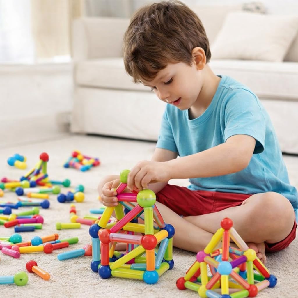 Blocos de Montar Magnéticos 84 Peças Brinquedo Educativo Infantil Construção Criativo STEM 3D (Multicolorido, 84) - Imagem 3