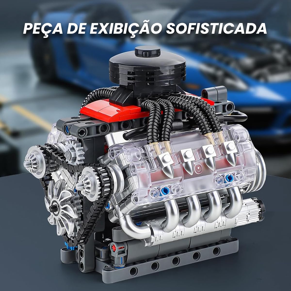 Blocos de Montar Construção Motor V8 - Modelo Funcional, Presente para Entusiastas de Engenharia Automotiva (14+) - Imagem 4