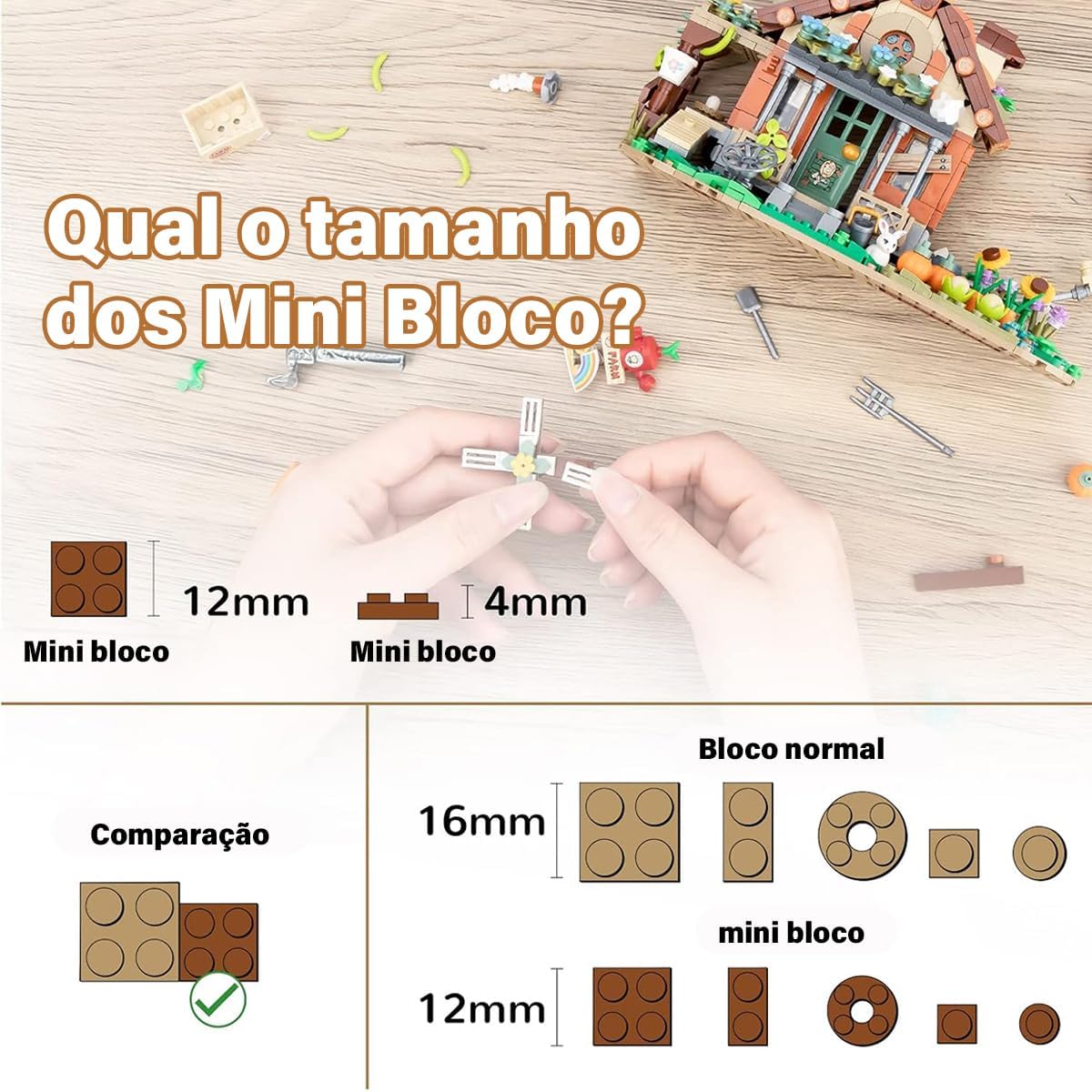 Conjunto de Blocos de Montar Construção Fazenda em Miniatura - Modelos Criativos de Animais de Fazenda, Blocos DIY - Imagem 4