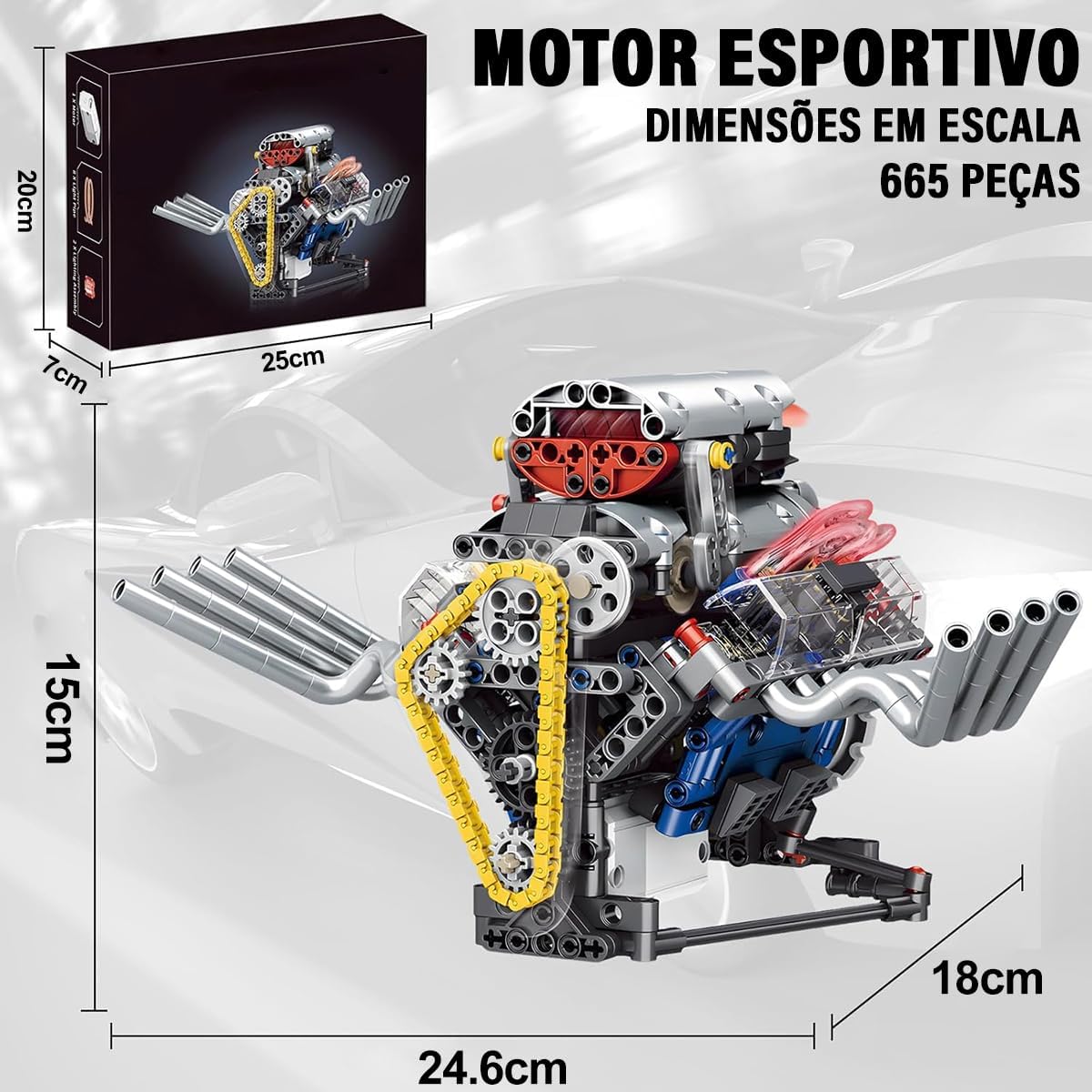 Blocos de Montar de Motor V8 - Kit de Construção de Engenharia para Maiores de 14 Anos (665 peças) - Imagem 2