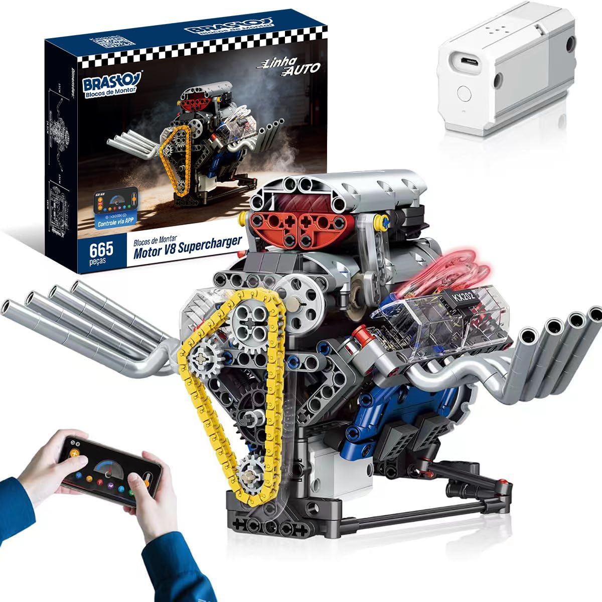 Blocos de Montar de Motor V8 - Kit de Construção de Engenharia para Maiores de 14 Anos (665 peças)