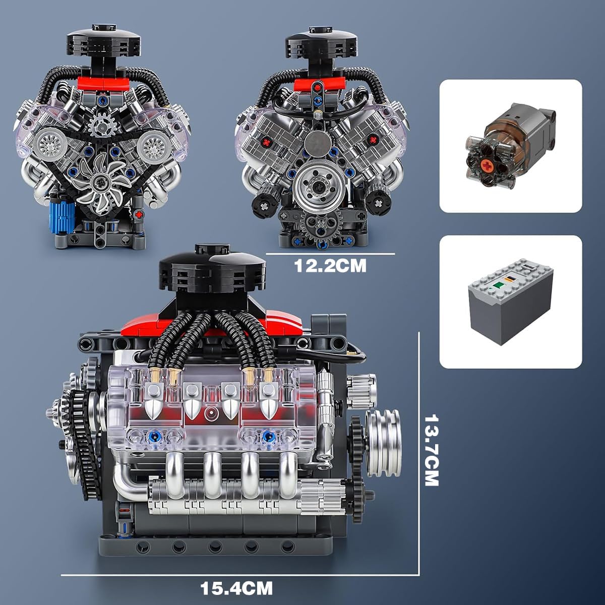 Blocos de Montar Construção Motor V8 - Modelo Funcional, Presente para Entusiastas de Engenharia Automotiva (14+) - Imagem 2