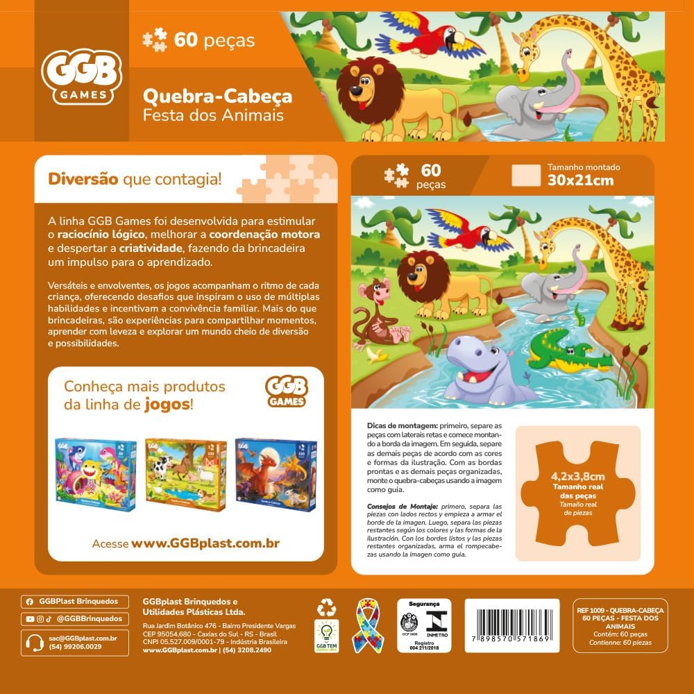 Puzzle Quebra Cabeça Infantil Festa Dos Animais 60 Peças - Imagem 3