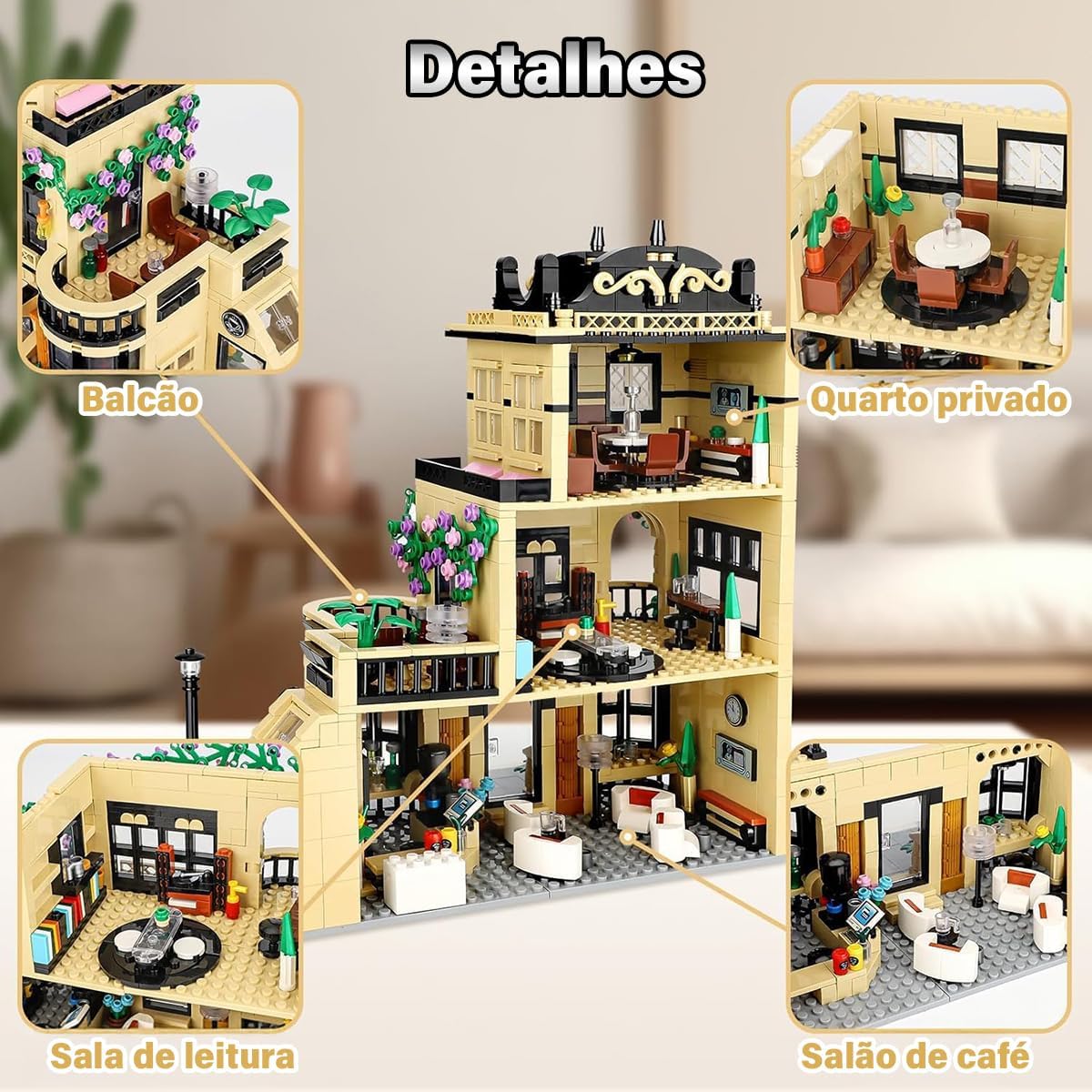 Blocos de Montar Construção Brinquedo STEM Arquitetura Edifício Casa de Café DIY 4.9mm Compatível (1443 Peças) - Imagem 3