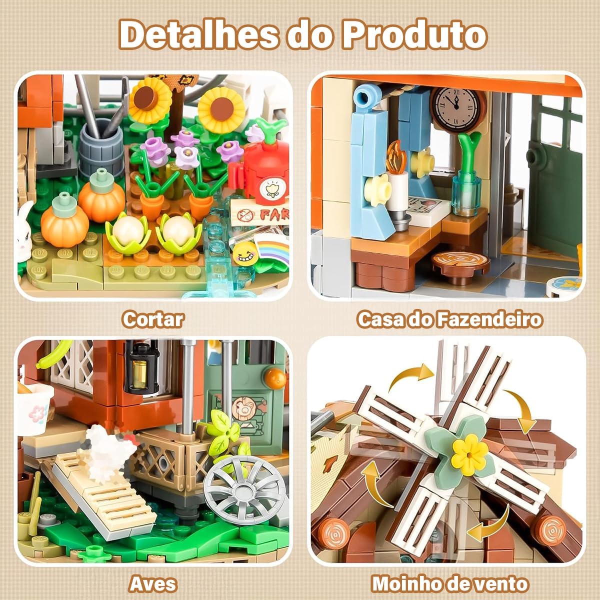Conjunto de Blocos de Montar Construção Fazenda em Miniatura - Modelos Criativos de Animais de Fazenda, Blocos DIY - Imagem 3