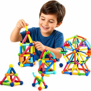 Blocos de Montar Magnéticos 84 Peças Brinquedo Educativo Infantil Construção Criativo STEM 3D (Multicolorido, 84)
