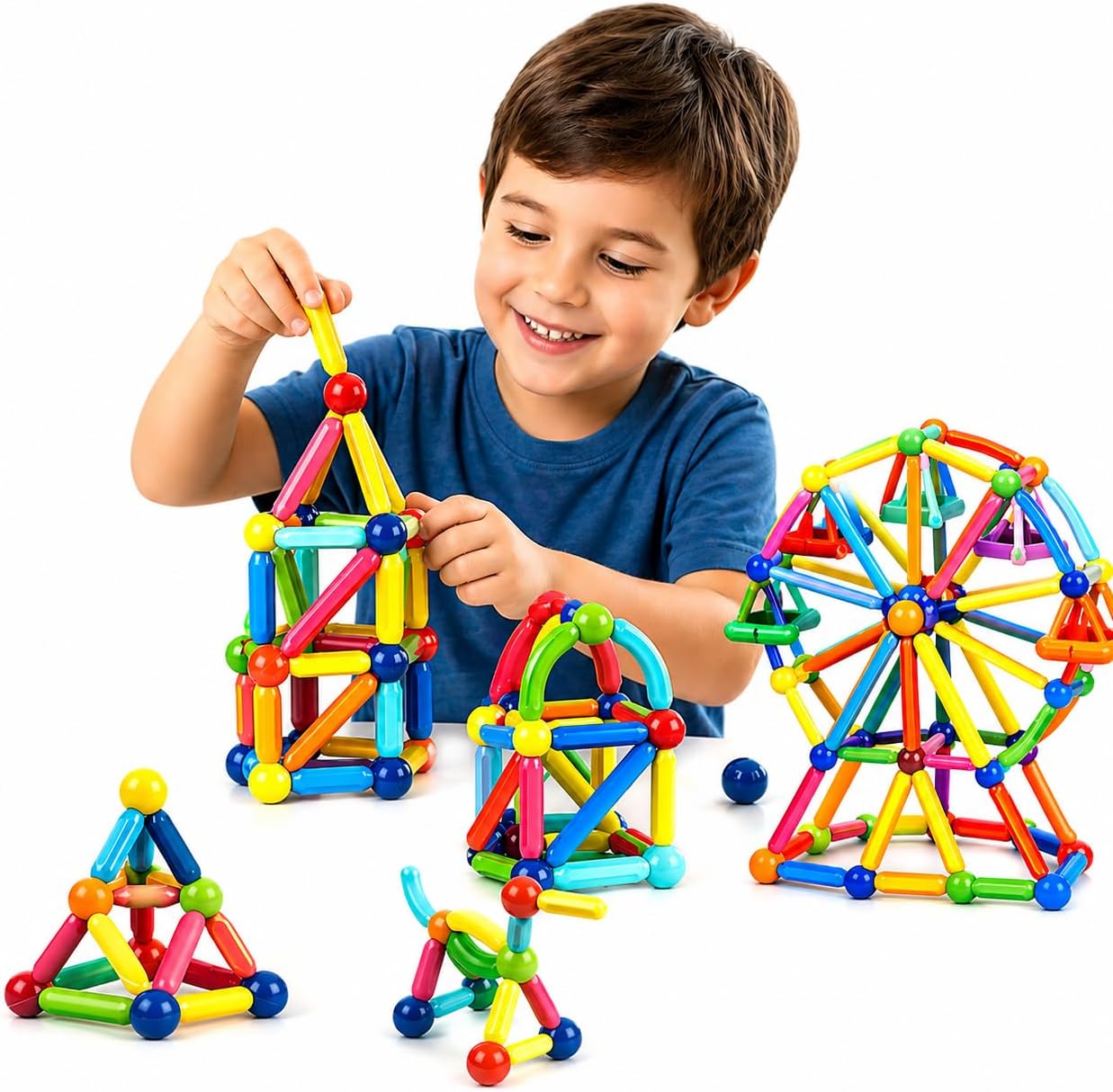 Blocos de Montar Magnéticos 84 Peças Brinquedo Educativo Infantil Construção Criativo STEM 3D (Multicolorido, 84)