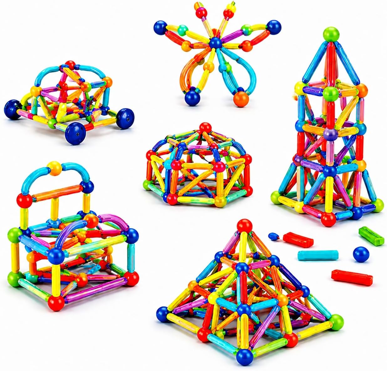 Blocos de Montar Magnéticos 84 Peças Brinquedo Educativo Infantil Construção Criativo STEM 3D (Multicolorido, 84) - Imagem 4