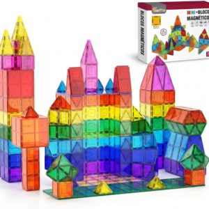 Blocos Magneticos Infantil de Montar 76 Peças, Brinquedo Educativo Construção Infantil 2D, 3D, Jogo Pedagógico para Coordenação Motora, Raciocínio Lógico, Criatividade e Aprendizado STEM