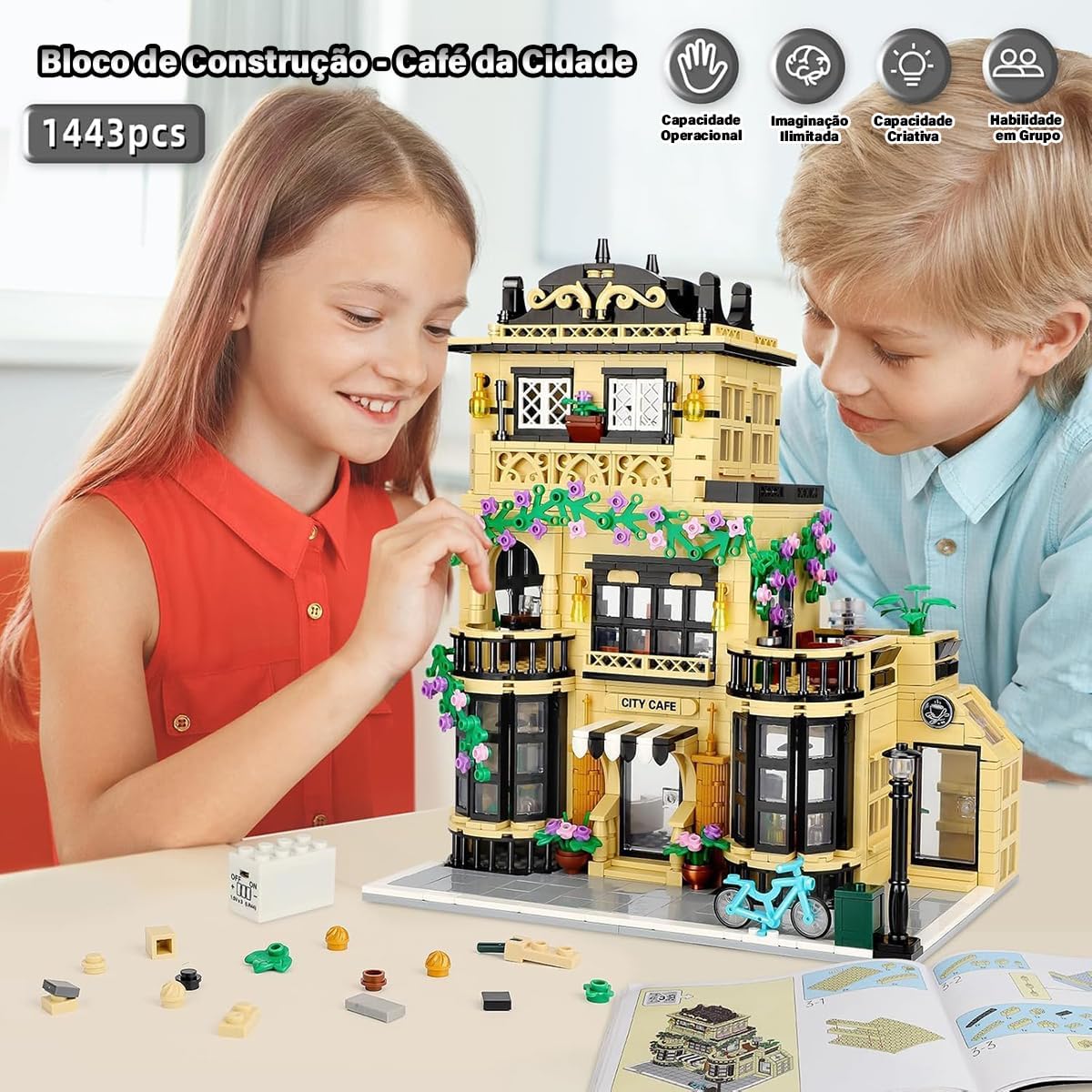 Blocos de Montar Construção Brinquedo STEM Arquitetura Edifício Casa de Café DIY 4.9mm Compatível (1443 Peças) - Imagem 2