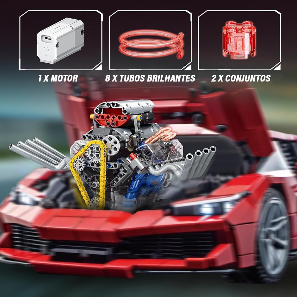 Blocos de Montar de Motor V8 - Kit de Construção de Engenharia para Maiores de 14 Anos (665 peças) - Imagem 8