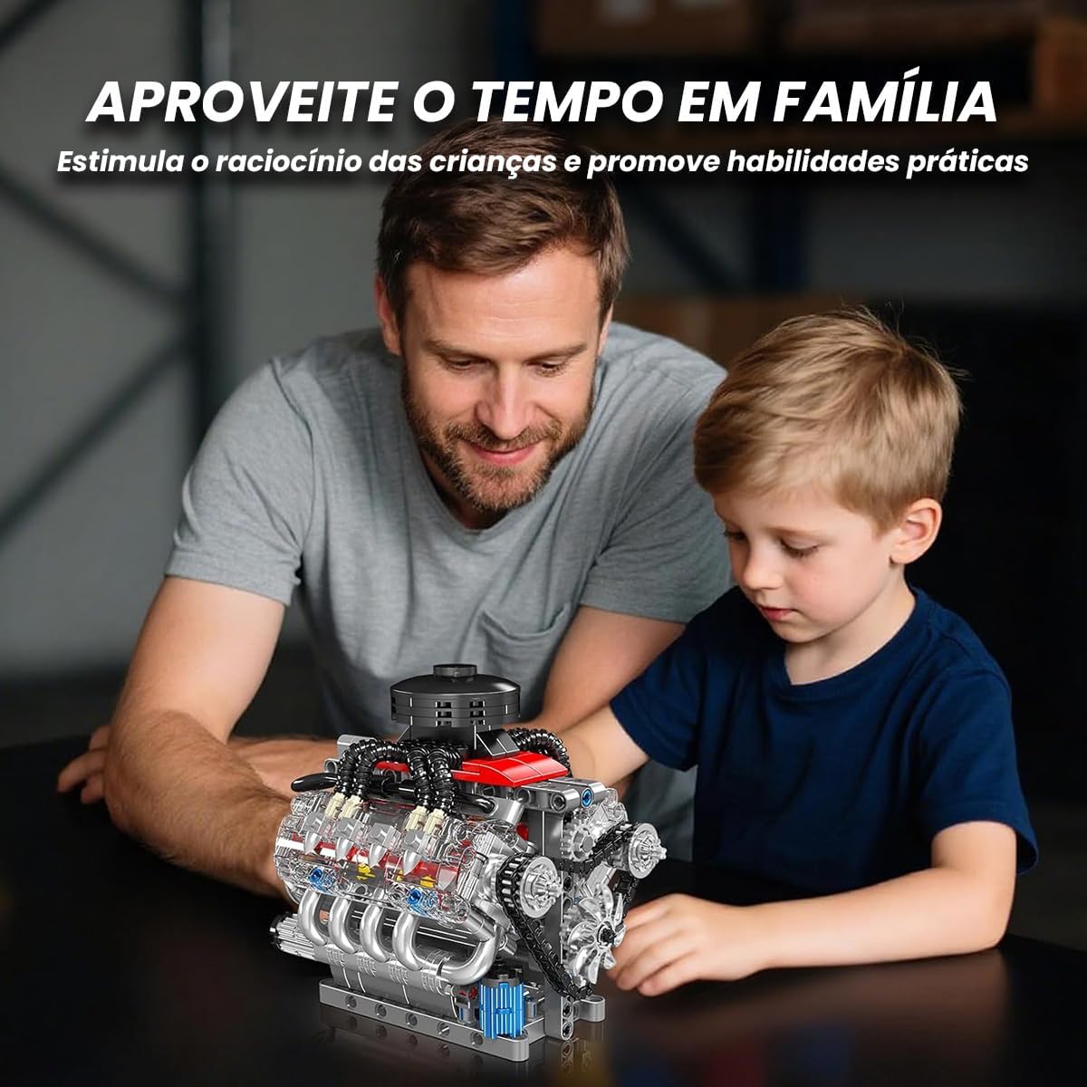 Blocos de Montar Construção Motor V8 - Modelo Funcional, Presente para Entusiastas de Engenharia Automotiva (14+) - Imagem 7