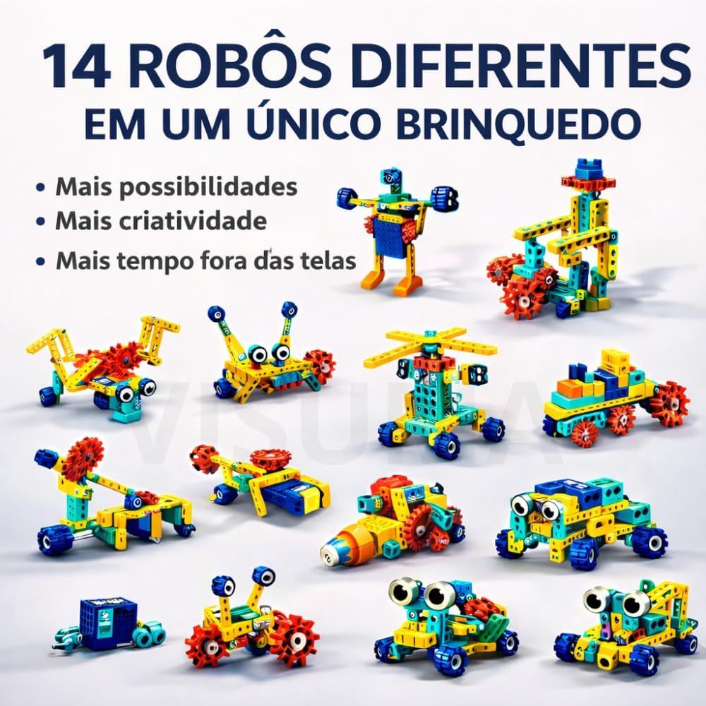 Blocos de Montar Robô (14 em 1) com 1 Motor Elétrico – 180 Peças, Kit Robótica STEM Educativo, Brinquedo Engenharia Criativa, Presente Inteligente para Crianças - Imagem 2