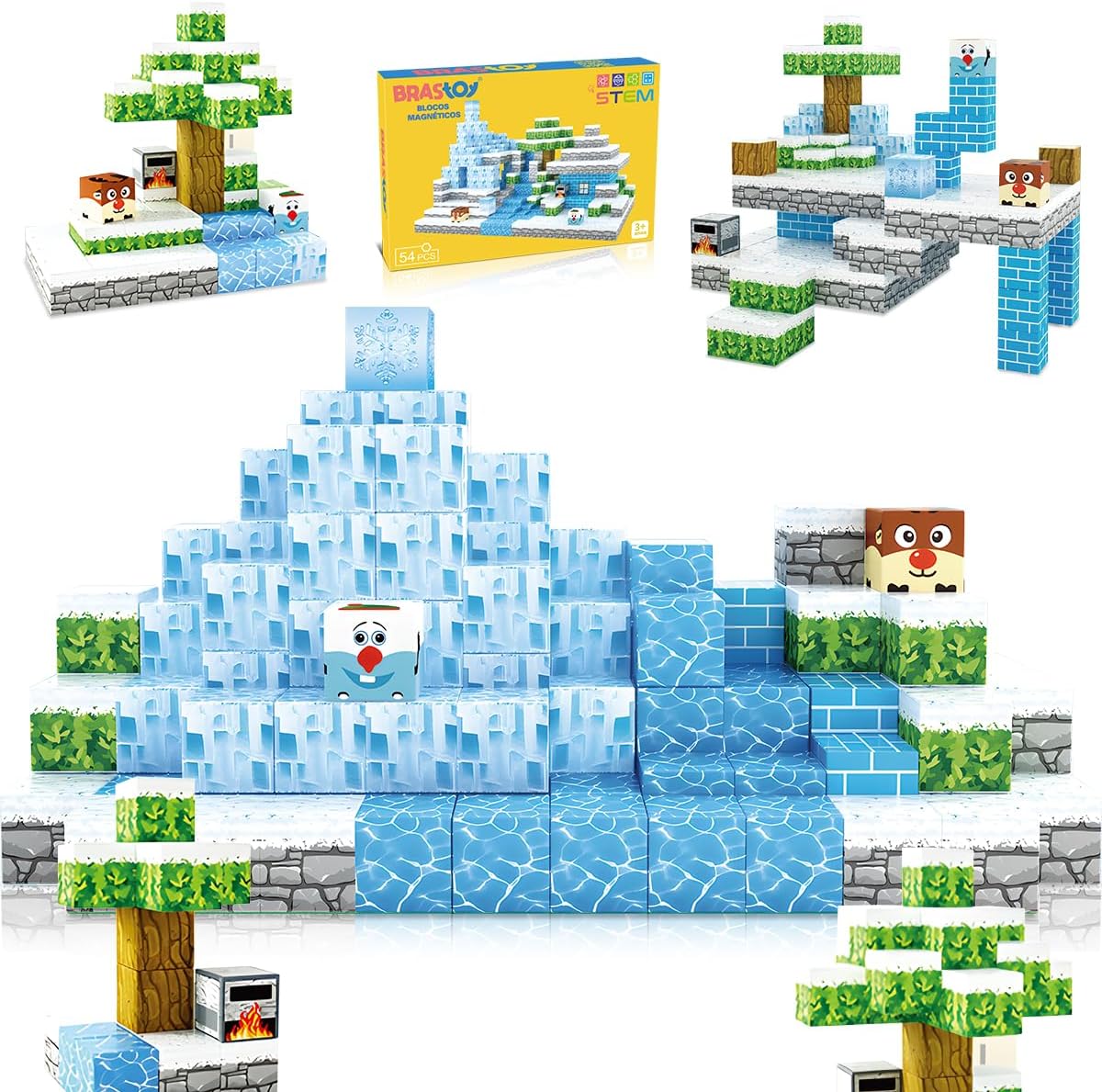 Blocos de Montar Magnéticos Construção Brinquedos Infantil (54 Peças Cubos Magnéticos)