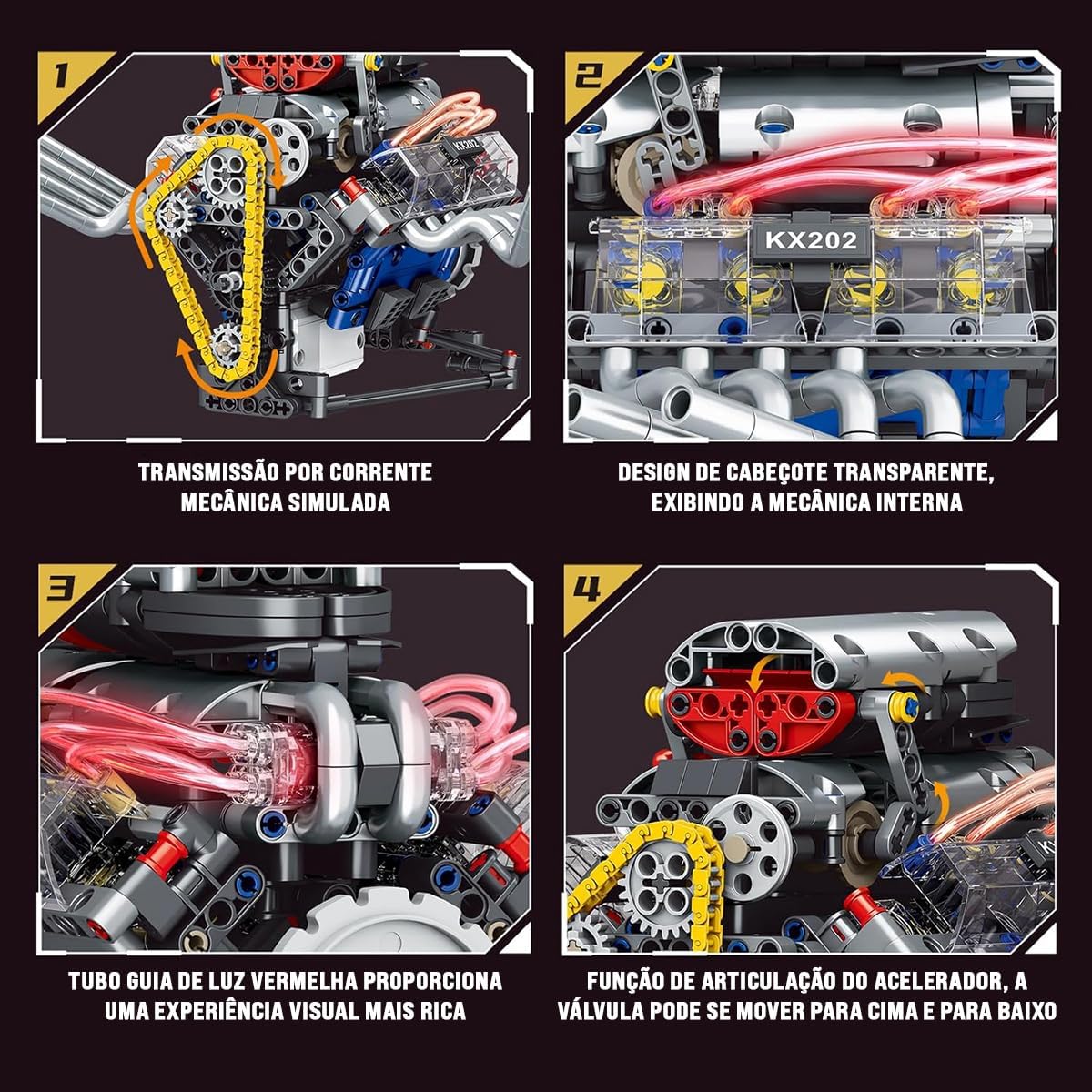 Blocos de Montar de Motor V8 - Kit de Construção de Engenharia para Maiores de 14 Anos (665 peças) - Imagem 3