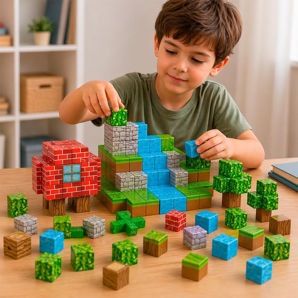 Blocos Magneticos De Montar 60 Peças Cubo Estilo Pixel Forte Imantado - Brinquedo Magnetico Infantil De Montar Criativo 3+ Anos - Imagem 3