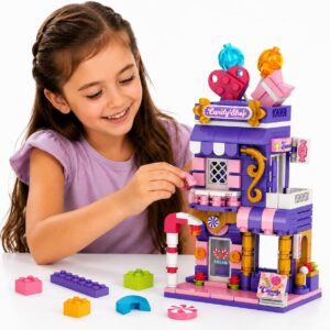 Blocos de Montar Mini Loja de Doces Infantil Meninas 267 peças Brinquedo Educativo de Construção STEM Criativo 6 anos+