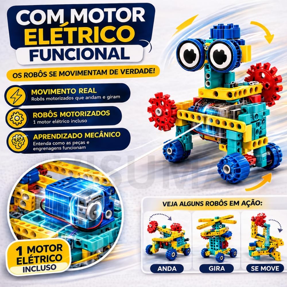 Blocos de Montar Robô (14 em 1) com 1 Motor Elétrico – 180 Peças, Kit Robótica STEM Educativo, Brinquedo Engenharia Criativa, Presente Inteligente para Crianças - Imagem 3
