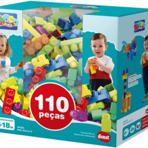 Brinquedos Educativos para Crianças e Pré-Escolares, Conjunto de Blocos de Construção, Blocos de Montar Infantil Educativo, Blocolândia DISMAT (110 Peças)