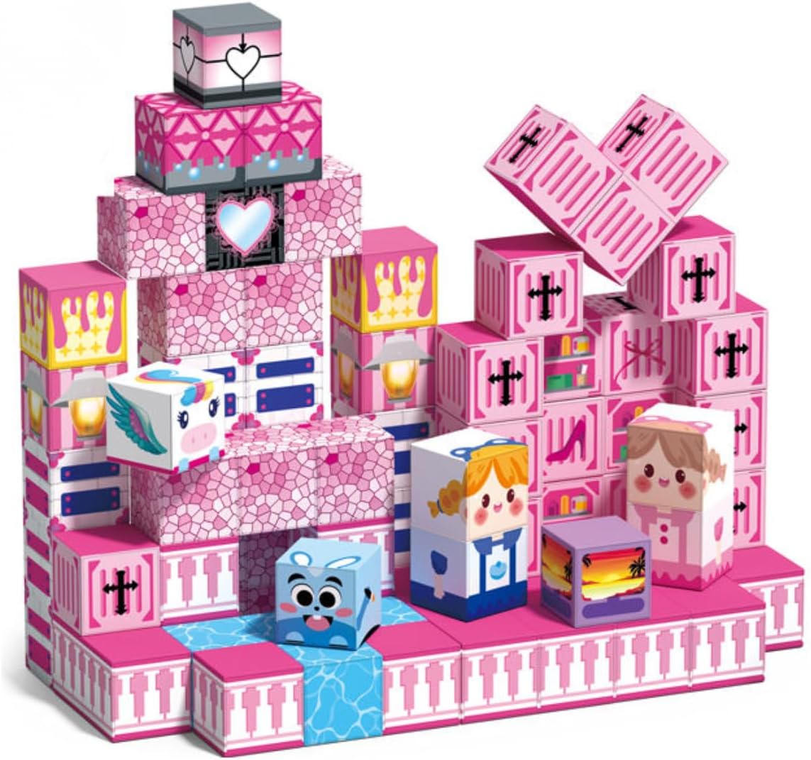 Blocos Magneticos Infantil Feminino de Montar - 80 Peças, Bloco de Montar, Cubo Magnetico, Conjunto De Construção De Mundo Florestal, Brinquedos Sensoriais Stem Montessori
