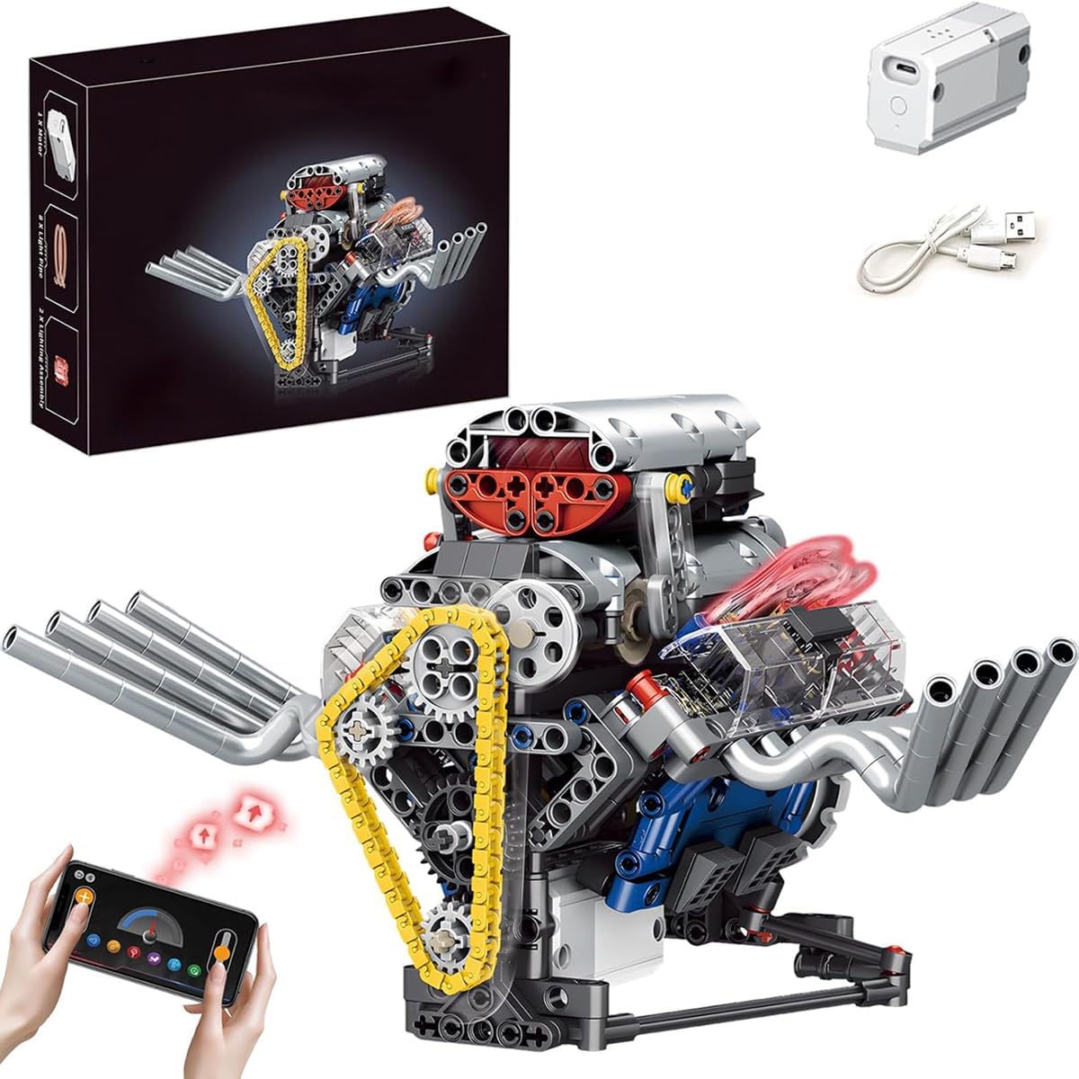 Blocos de Montar Construção de Motor V8 Modelo Kits Brinquedos (665 Peças)