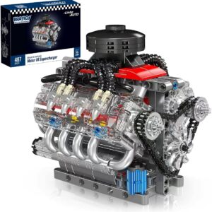 Blocos de Montar Construção Motor V8 - Modelo Funcional, Presente para Entusiastas de Engenharia Automotiva (14+)