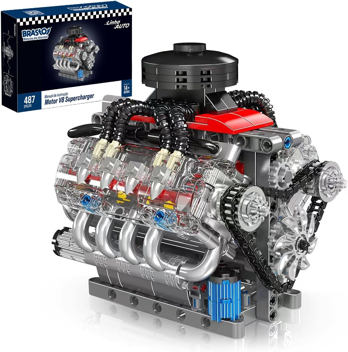 Blocos de Montar Construção Motor V8 - Modelo Funcional, Presente para Entusiastas de Engenharia Automotiva (14+)