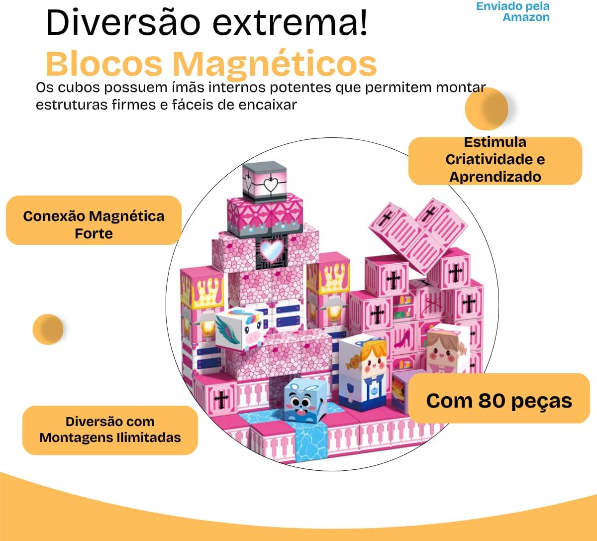 Blocos Magneticos Infantil Feminino de Montar - 80 Peças, Bloco de Montar, Cubo Magnetico, Conjunto De Construção De Mundo Florestal, Brinquedos Sensoriais Stem Montessori - Imagem 2