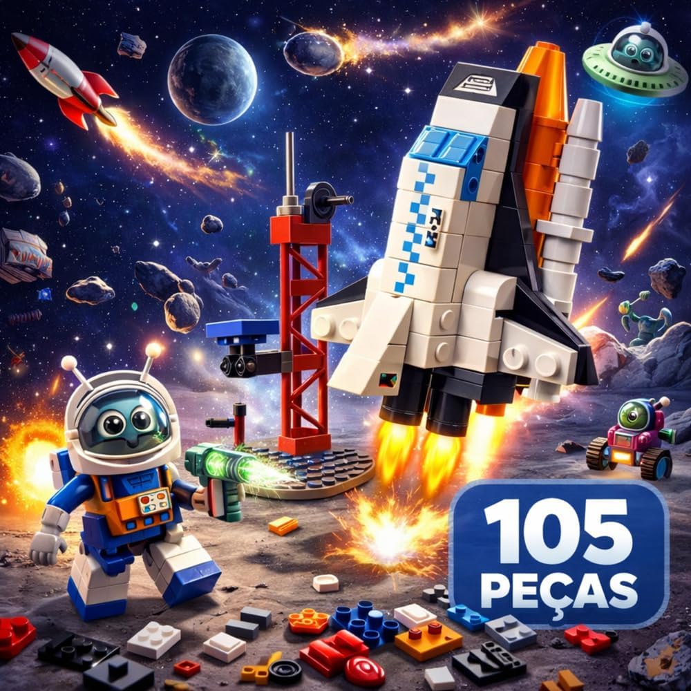Brinquedo de Montar Educativo Kit Blocos de Construção Espacial, Nave Espaço - 105 peças (+3 anos) - Imagem 5